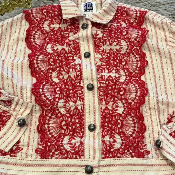 SUI by Anna Sui Jacket Womens Medium Embroidered Lace Western Boho Chic - Picture 4 of 5